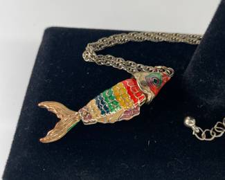 Vintage Articulating Fish Rainbow Necklace