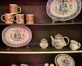 VINTAGE JAPAN MUGS, VINTAGE JOHNSON BROTHERS “HEARTS & FLOWERS” SERVING PIECES