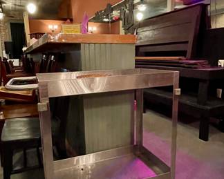ROLLING STAINLESS CART, OPEN SIGN