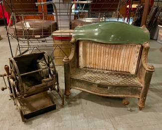 ANTIQUE GAS STOVE, ANTIQUE PRINTING MACHINE