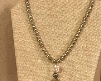 NAVAJO PEARL NECKLACE, OLD PAWN STERLING SQUASH PENDANT