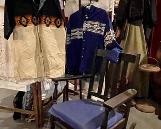 ANTIQUE ROCKING CHAIR, VINTAGE WESTERN SHIRTS