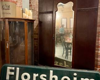 VINTAGE FLORSHEIM SHOES SIGN FROM THE HISTORIC SPANIHEL & SONS DRY GOODS THAT WAS IN THIS BUILDING