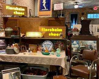 VINTAGE SPANIHEL & SONS CHAIR, VINTAGE SALESMAN STOOL FOR SHOE SALES FROM SPANIHEL & SONS DRY GOODS