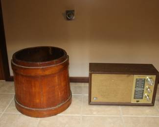 Antique Sugar Firkin & Vintage Radio