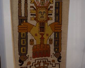 Vintage Ecuadorian Hand-woven Wool Tapestry/Rug Sun God