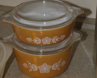 Vintage Pyrex Butterfly Gold Casserole Dishes