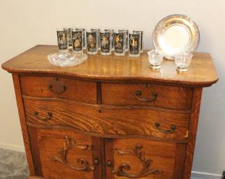 Antique Tiger Oak Buffet Cabinet