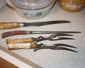 Antique Deer Antler Carving/Serving Set