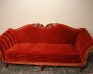 Antique Louis XV Style Red Velvet Sofa