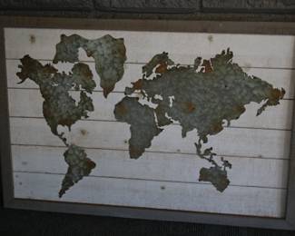 Wood & Metal Wall Map Decor