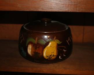 Antique Ceramic Bean Pot W/Lid