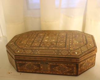 Vintage Moroccan Wooden Inlaid Jewelry Box 