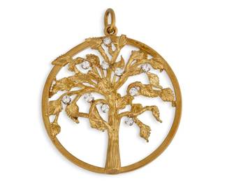 Vintage 18K Gold Tree of Life Pendant