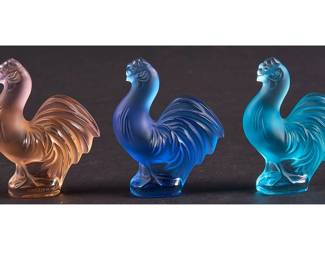 Lalique Crystal Coq Rooster Figurines