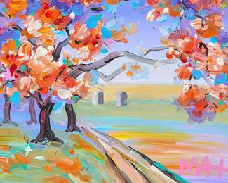  Peter Max, Cherry Blossom I, Ver. III , oil on canvas, signed lower right