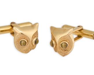  Vintage 14K Gold Owl Cufflinks