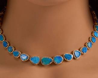 14K Black Opal and Diamond Necklace