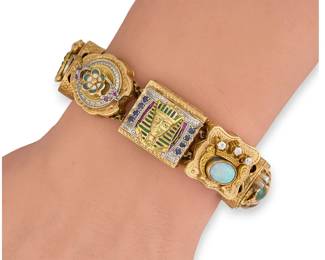 Antique 14K Diamond Sliding Charm Bracelet