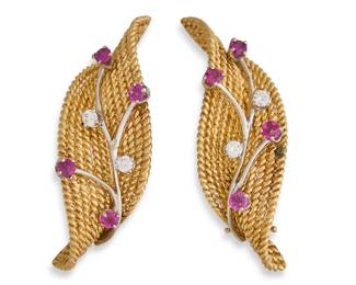 Vintage 14K Ruby Diamond Earrings