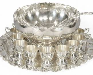 Mexican Sterling Silver Punch Bowl Set