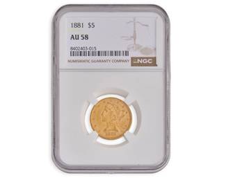 1881 AU58 Half Eagle Liberty Gold Coin