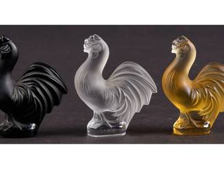 Lalique Crystal Coq Rooster Figurines