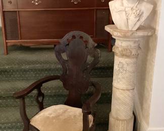 Victorian Chair , Pedestal and Bust ( have damage)