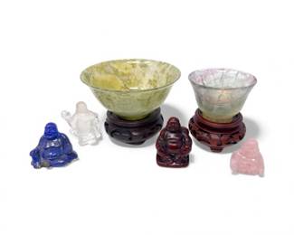 51 StoneBowlsonCarvedWoodBasesCarvedBuddhaFigures