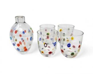17 MuranoStyleClearMillefioriVasew4MatchingGlasses5PcSet
