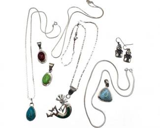 29 SterlingSilverPendantsChainswPolishedStoneCabochons5408g