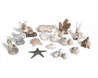 258 LargeAssortmentofCementAnimalYardArtRabbitsFrogsBirds