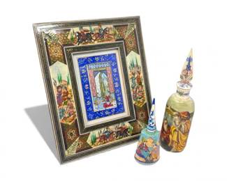 117 HandmadeFramedPersianArtwork2HandPaintedTurkishBottles