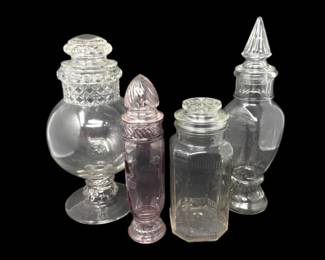 98 VintageGlassApothecaryJarSetClearPurplePinkJars