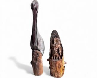 250 HandCarvedWoodBirdOwlSculpturesTreeTrunkArt