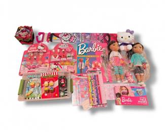 265 AssortmentofHelloKittyBarbieItemsDollsStationeryToys