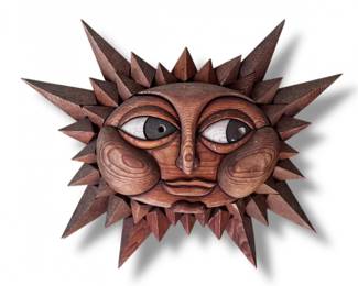 255 HandCarvedWoodenSunSculptureFolkInspiredCelestialYardDcor