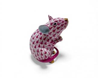 218 HerendHungaryPinkFishnetMouseFigurineHandpainted