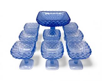 207 VintageLESmithBlueTrellisGlassPedestalCompoteDessertDish