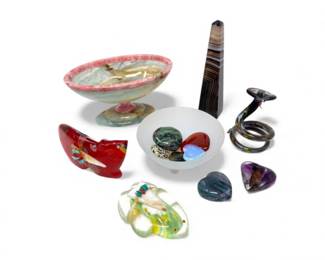 204 MixedStoneGlassCollectionZuniFiguresHeartsObeliskDish