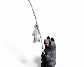 251 HandCarvedWoodenFishingBearSculpture