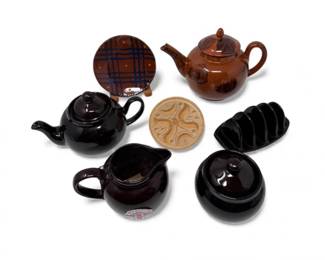 209 HendersonRedwareBrownBettyTeapotsCreamerSugarJarMore