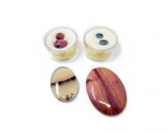 169 BlackOpalPairPinkCabochonsTwoLargeOvalStones