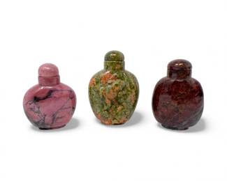 78 Setof3CarvedStoneSnuffBottleswDippers