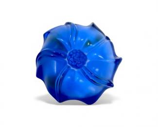 45 LaliqueJimsonBlueFrostedWildflowerCrystalPaperweightSigned