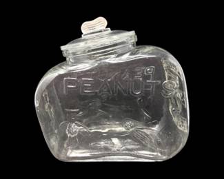 97 VintagePlantersPeanutsEmbossedGlassJarwLid