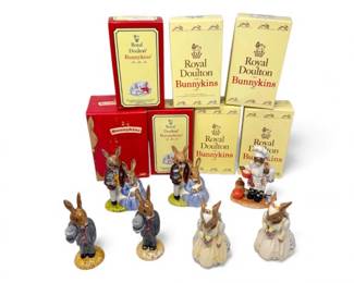 219 7RoyalDoultonBunnykinsFigurinesBrideGroomFamilyChef