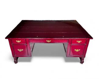 83 DeepRedLacqueredWoodOfficeDeskwBrassPulls