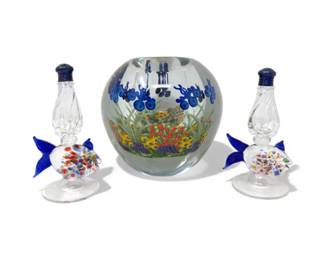 21 SignedBlownArtGlassVaseFishSaltPepperShakersSet