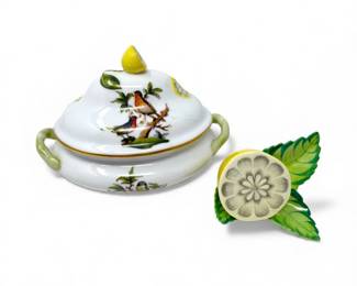 91 HerendHungaryHandPaintedRothschildBirdTureenLemonFigurine